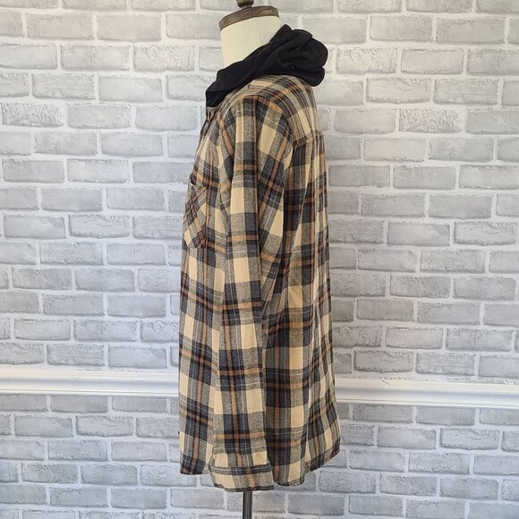 Plaid Hooded Flannel Button Up Mens Shirt M New Wave Street Culture Devil King - Picture 2 of 8